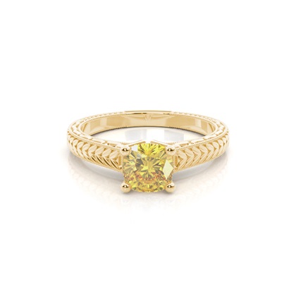 4 Prong Yellow Diamond Vintage Solitaire Engagement Ring