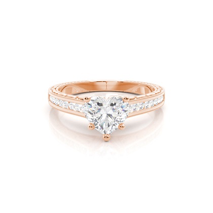 Heart Rose Gold Side Stone Diamond Engagement Rings