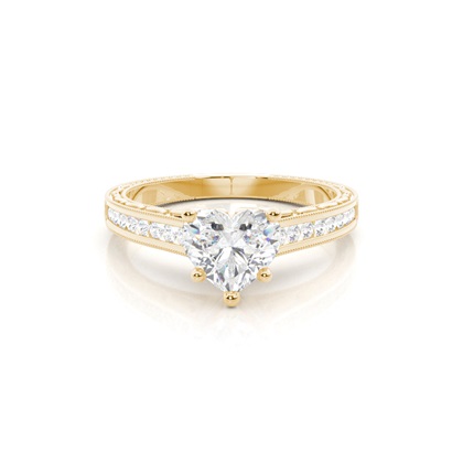 Heart Yellow Gold Side Stone Diamond Engagement Rings