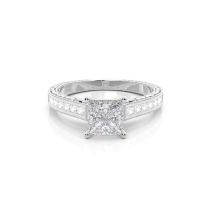 Princess Silver Side Stone Diamond Rings
