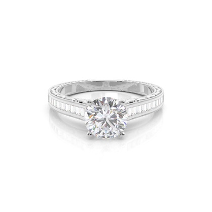 White Gold Round Vintage Moissanite Engagement Ring