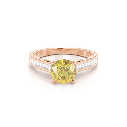 4 Prong Yellow Diamond Vintage Solitaire Engagement Ring