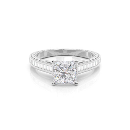 Princess Silver Side Stone Diamond Rings