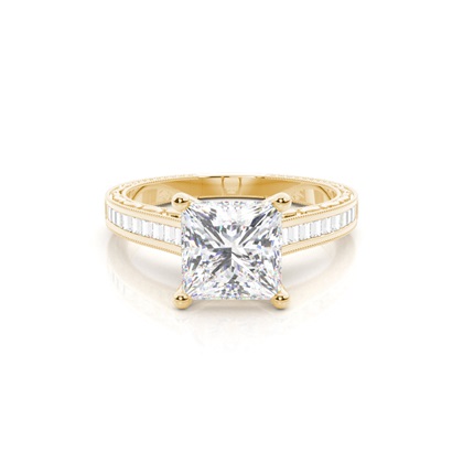 Princess Yellow Gold Side Stone Diamond Engagement Rings