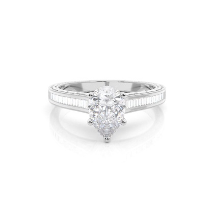 White Gold Round Vintage Moissanite Engagement Ring
