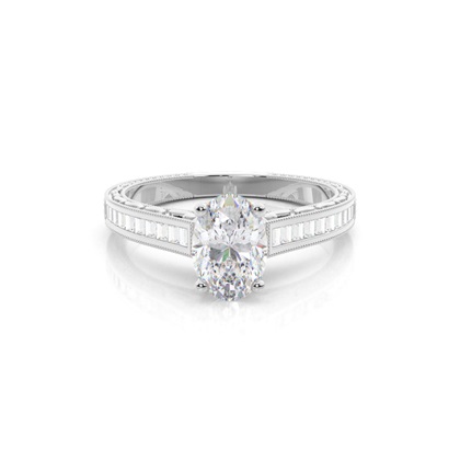 White Gold Round Vintage Moissanite Engagement Ring