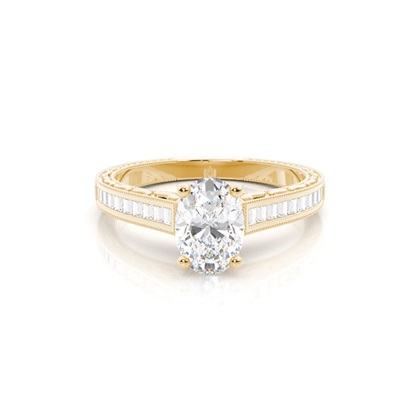 Oval Yellow Gold Side Stone Diamond Engagement Rings