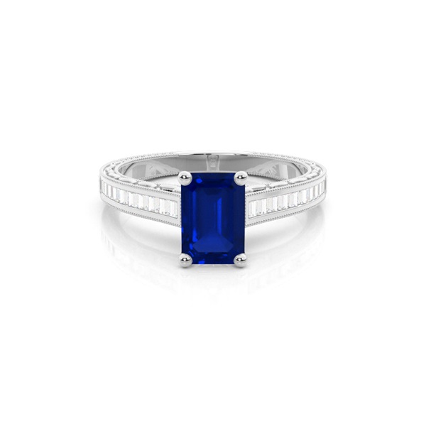 Emerald Vintage Blue Sapphire Engagement Ring