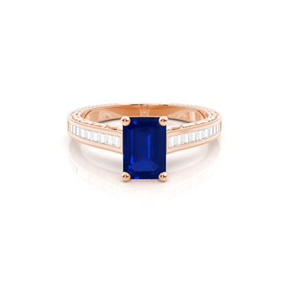 Emerald Vintage Blue Sapphire Engagement Ring