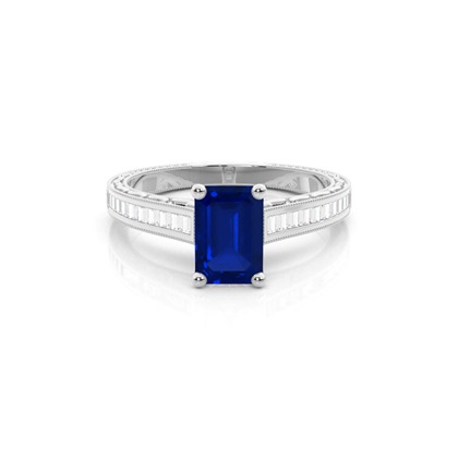 Emerald Vintage Blue Sapphire Engagement Ring