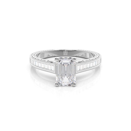 White Gold Round Vintage Moissanite Engagement Ring