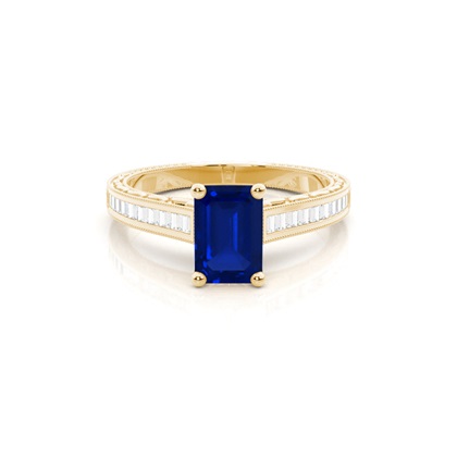 Emerald Vintage Blue Sapphire Engagement Ring