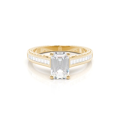 Emerald Yellow Gold Side Stone Diamond Engagement Rings