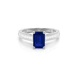 Emerald Vintage Blue Sapphire Engagement Ring