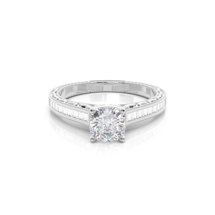 White Gold Round Vintage Moissanite Engagement Ring