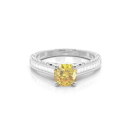 4 Prong Yellow Diamond Vintage Solitaire Engagement Ring