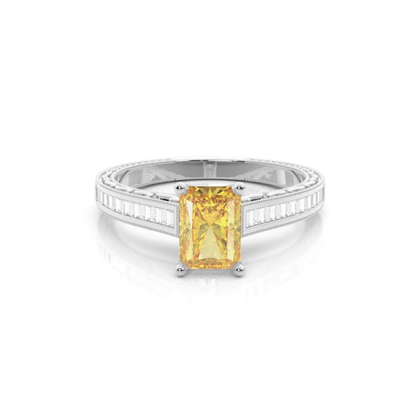 4 Prong Yellow Diamond Vintage Solitaire Engagement Ring