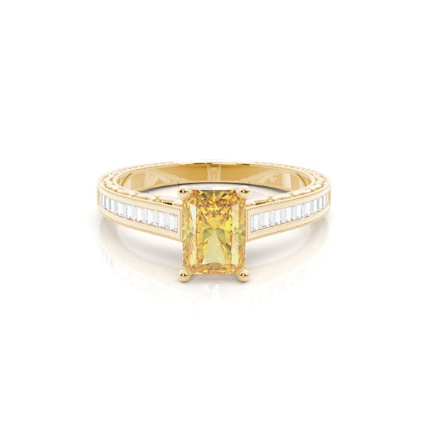 4 Prong Yellow Diamond Vintage Solitaire Engagement Ring