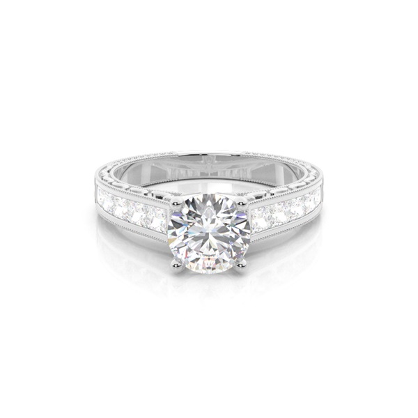 White Gold Round Vintage Diamond Engagement Ring