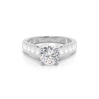 White Gold Round Vintage Diamond Engagement Ring
