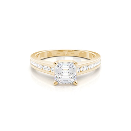 Asscher Yellow Gold Side Stone Diamond Rings