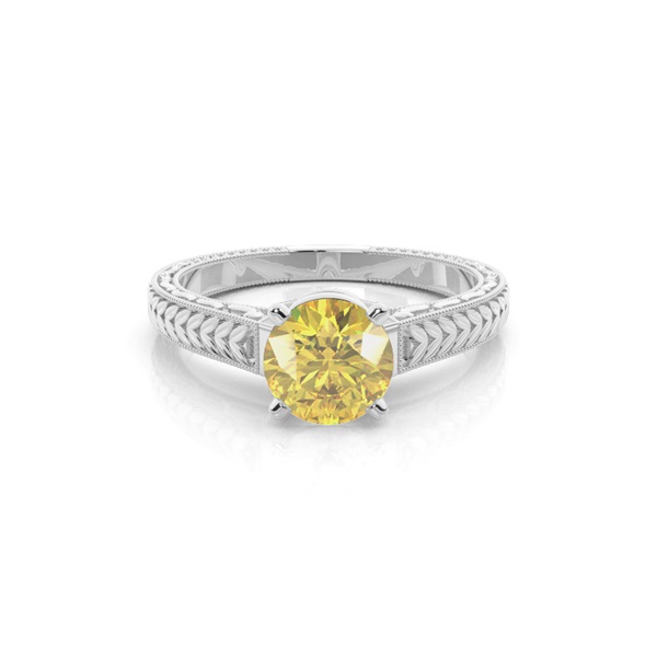 4 Prong Yellow Diamond Vintage Solitaire Engagement Ring