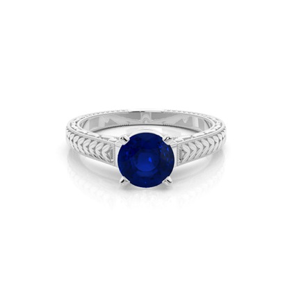 Round Vintage Blue Sapphire Engagement Ring