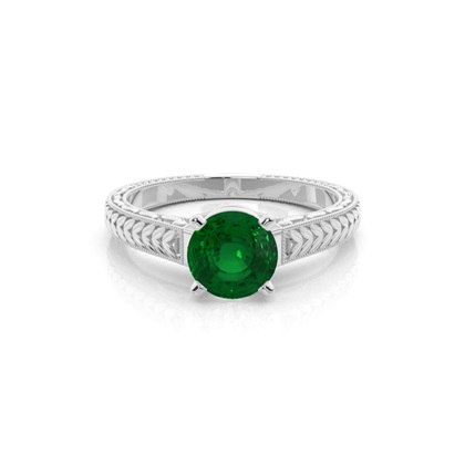 Round Vintage Emerald Engagement Ring