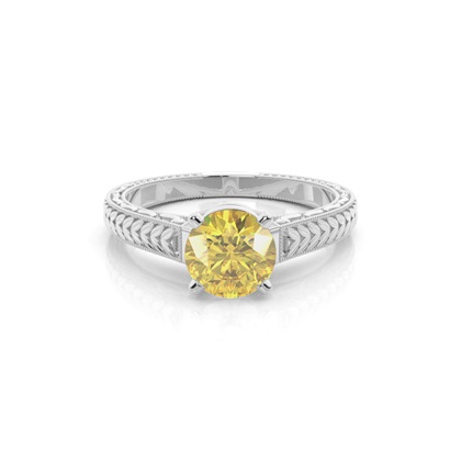 4 Prong Yellow Diamond Vintage Solitaire Engagement Ring