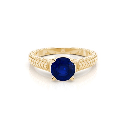 Round Vintage Blue Sapphire Engagement Ring