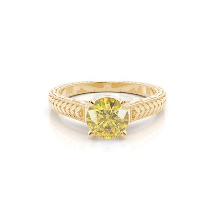 4 Prong Yellow Diamond Vintage Solitaire Engagement Ring