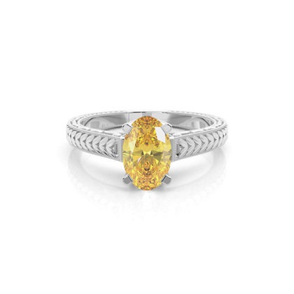 4 Prong Yellow Diamond Vintage Solitaire Engagement Ring