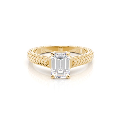 Emerald Yellow Gold Solitaire Diamond Engagement Rings