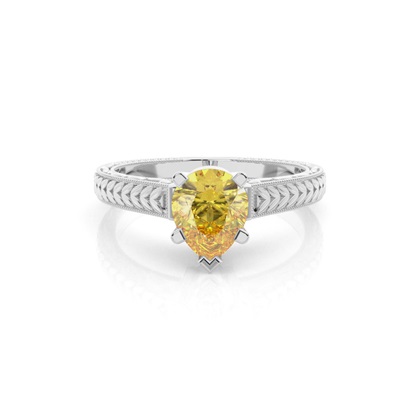 4 Prong Yellow Diamond Vintage Solitaire Engagement Ring