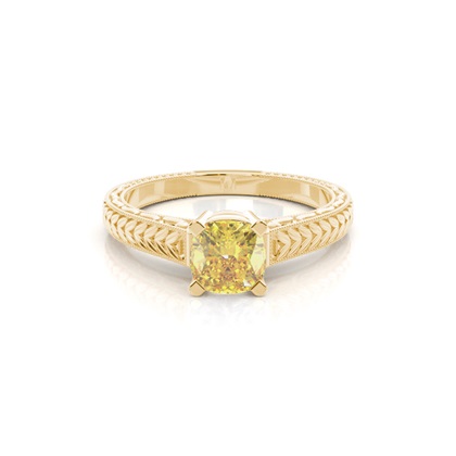 4 Prong Yellow Diamond Vintage Solitaire Engagement Ring