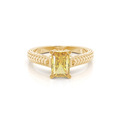 4 Prong Yellow Diamond Vintage Solitaire Engagement Ring