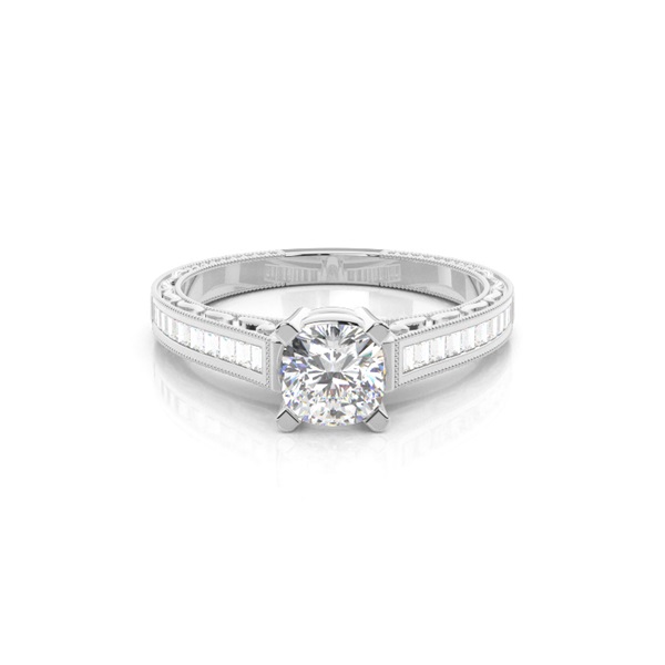 White Gold Cushion Vintage Diamond Engagement Ring
