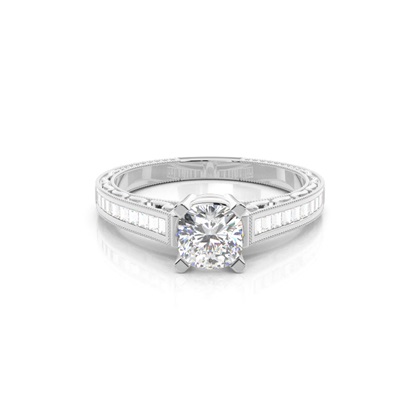 White Gold Cushion Vintage Diamond Engagement Ring