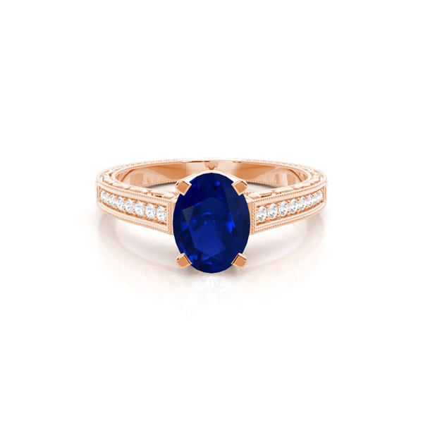 White Gold Round Vintage Blue Sapphire Engagement Ring