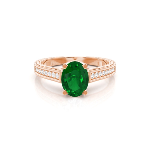 White Gold Round Vintage Emerald Engagement Ring