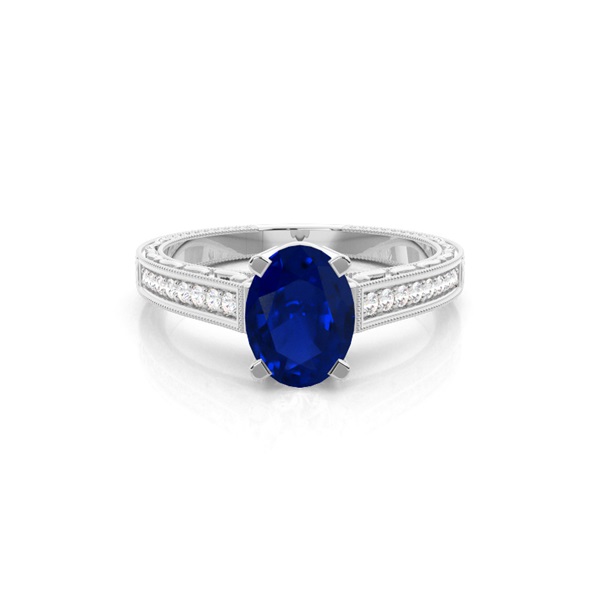 White Gold Round Vintage Blue Sapphire Engagement Ring
