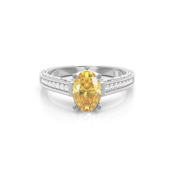 4 Prong Yellow Diamond Vintage Solitaire Engagement Ring