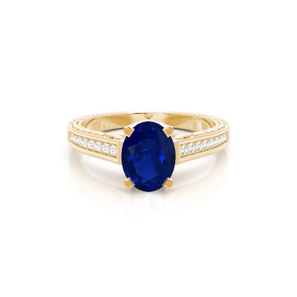 White Gold Round Vintage Blue Sapphire Engagement Ring