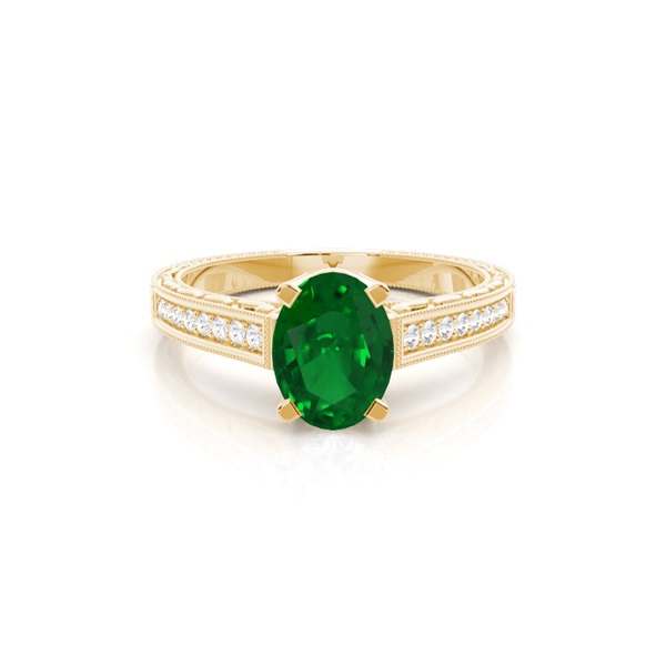 White Gold Round Vintage Emerald Engagement Ring