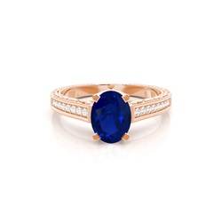 White Gold Round Vintage Blue Sapphire Engagement Ring