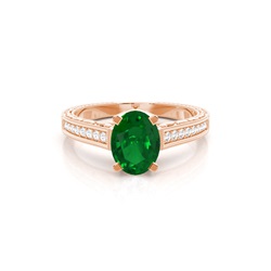 White Gold Round Vintage Emerald Engagement Ring