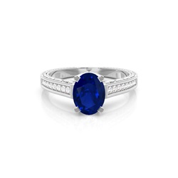 White Gold Round Vintage Blue Sapphire Engagement Ring