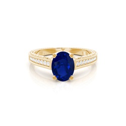 White Gold Round Vintage Blue Sapphire Engagement Ring
