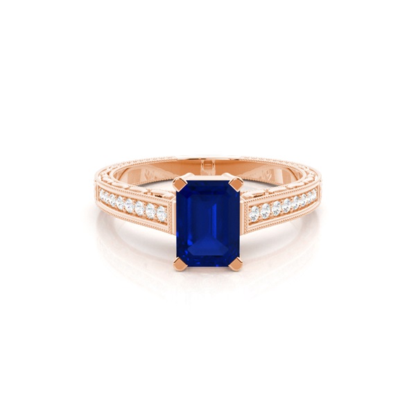White Gold Emerald Vintage Blue Sapphire Engagement Ring