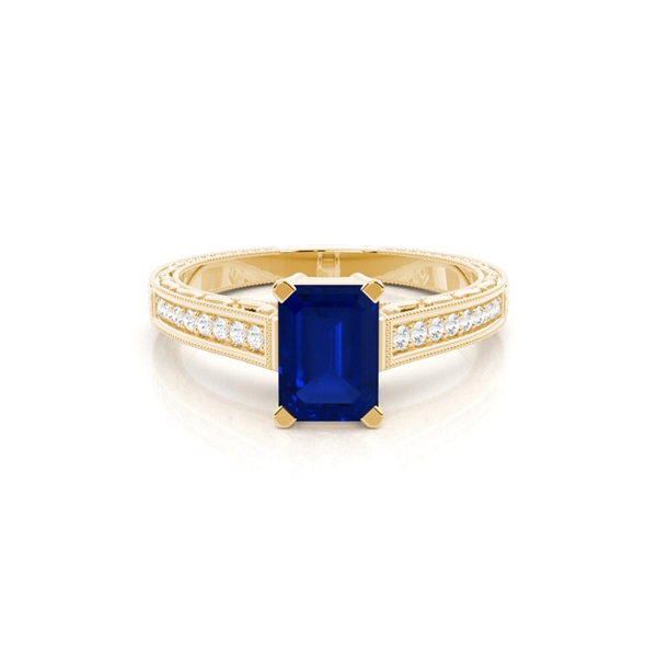White Gold Emerald Vintage Blue Sapphire Engagement Ring
